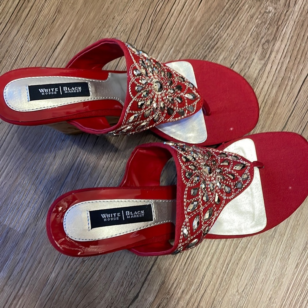 White House Black Market Red Cork Wedges Size 7